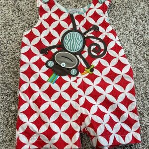 Mud Pie Red and White Romper with Blue Accents
